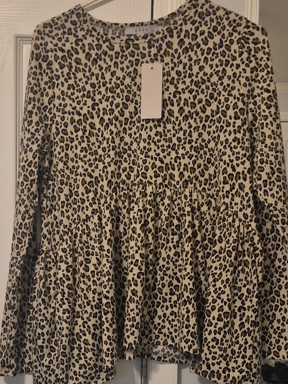 Leopard Print Peplum Blouse - Beige and Brown